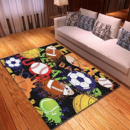 Non-Slip Boy Sport Balls Rug - 2'x3', Creative Black Basketball Pattern, Carpet for Classroom, Living Room, Bedroom, Dining, Kindergarten