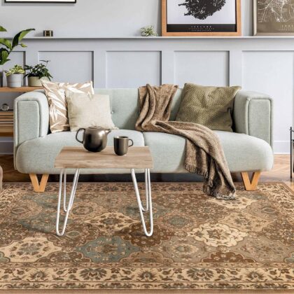 Superior Palmyra Collection Area Rug - 10'x14', Traditional Floral Chocolate, Plush for Bedroom, Entryway, Office, Living/Dining Room