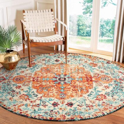 Lahome Bohemian Floral Medallion Round Rug - 6Ft, Soft & Washable, Vintage Non-Slip for Living Room, Dining, Coffee Table, Nursery, Guest Room